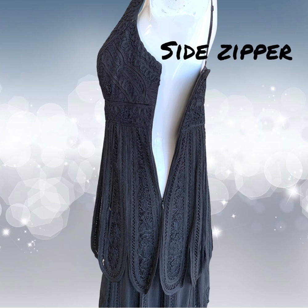 SUE WONG BLACK EMBROIDERED LACE COCKTAIL DRESS. WOMEN’S SIZE 8 - Picture 7 of 13
